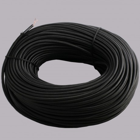 Rouleau 100m câble tissu rond 2x0.75 rayon noir