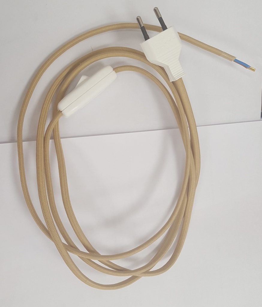 [FIM2200TISSBG] Cordon 2200mm (1000+1200) plat tissu beige + inter main + fiche blanc