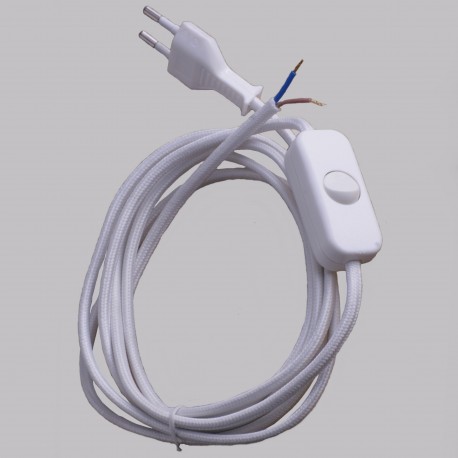 [FIM2200TISSBL] Cordon 2200mm (1200+1000) plat tissu blanc + inter main