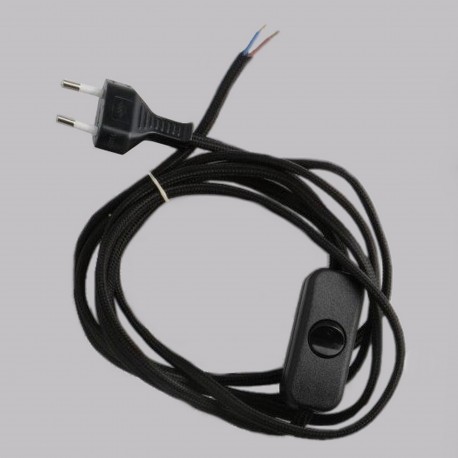 Cordon 2200mm (1200+1000) plat tissu noir + inter main + fiche