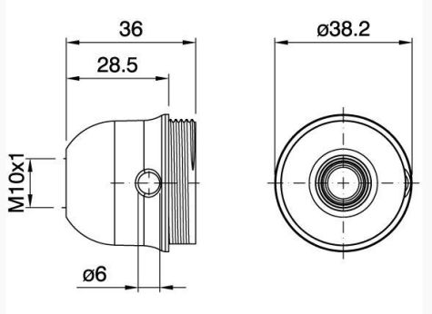 [E27CUTHNR28.5-TL] Culot E27 thermoplastique noir h28.5 M10x1 métal + tr latéral ø6 tirette