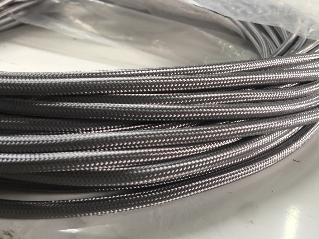 Cordon 2000mm (1400+600) rond tissu gris ferro 728 2x0.75 + variateur + fiche noirs UL